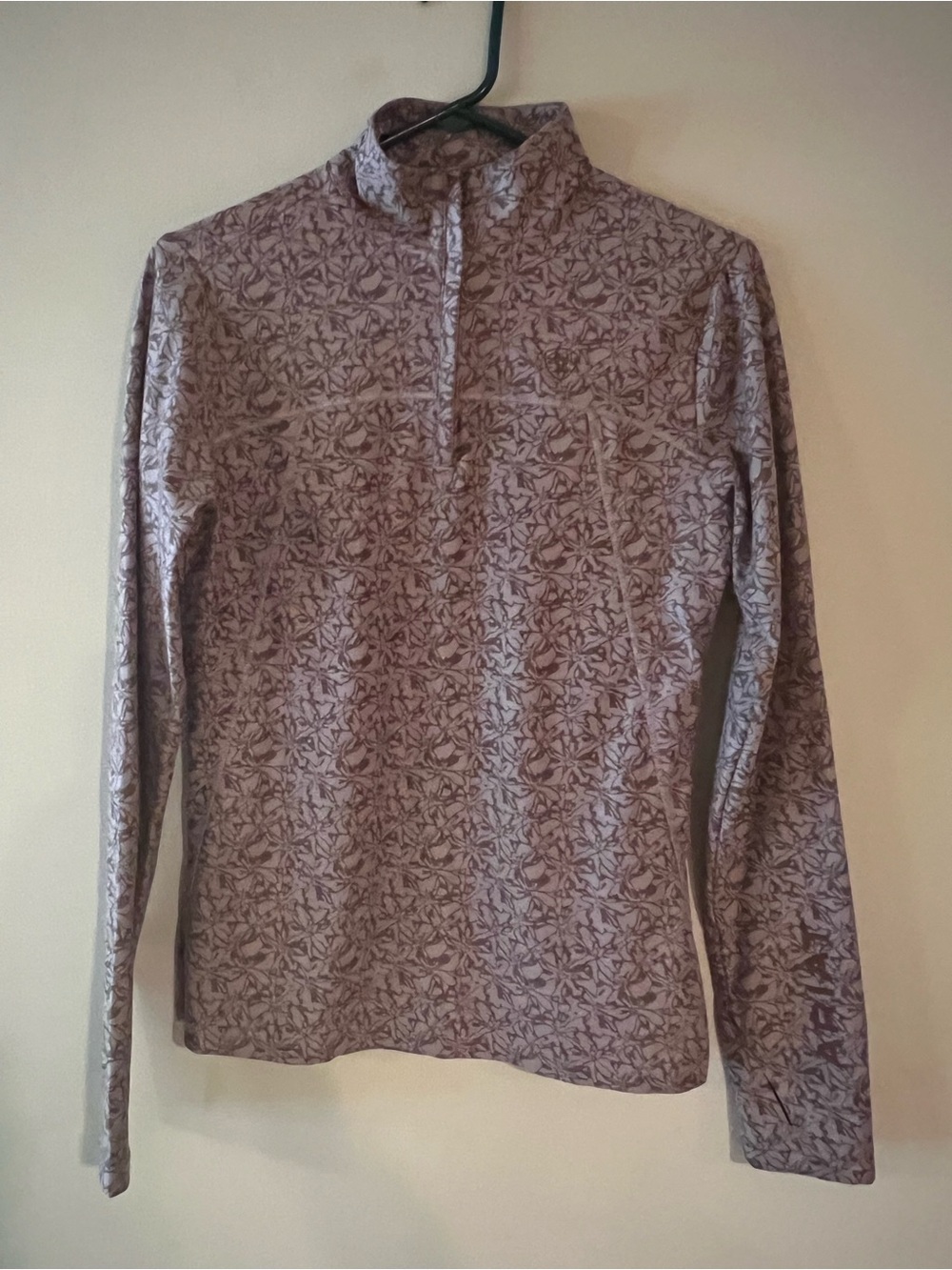 Floral Pattern Quarter-Zip Pullover in Beige